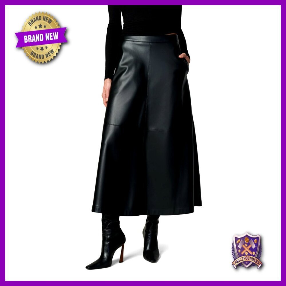 Midi Vegan Leather Skirt High Rise Zipper Casual Fall